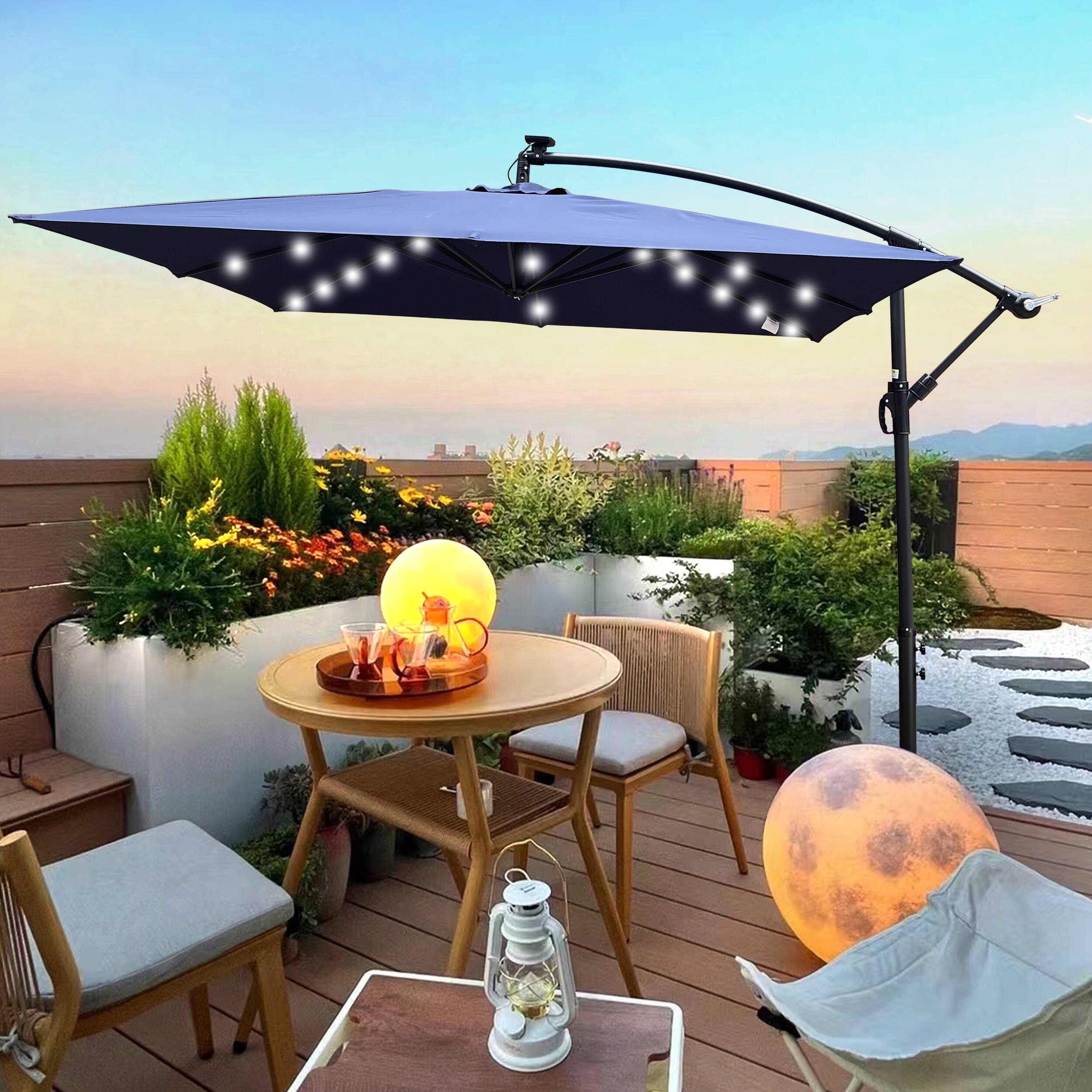 Angle. Loheer - Loheer Square Solar Patio Umbrella LED Lighted Sun Shade Waterproof Market Umbrella with Crank and Cross Base.
