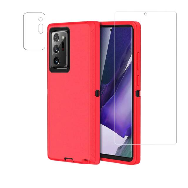 Front. Entronix - Entronix Heavy Duty Bundle for Galaxy Note 20 - Case, Screen Protector & Camera Lens Protector - Red.