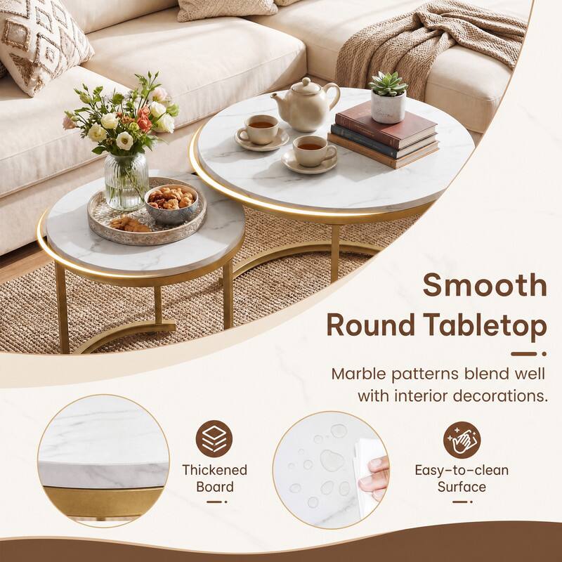 Smooth Round Tabletop  
Marble patterns blend well with interior decorations.  
Thickened Board  
Easy-to-clean Surface