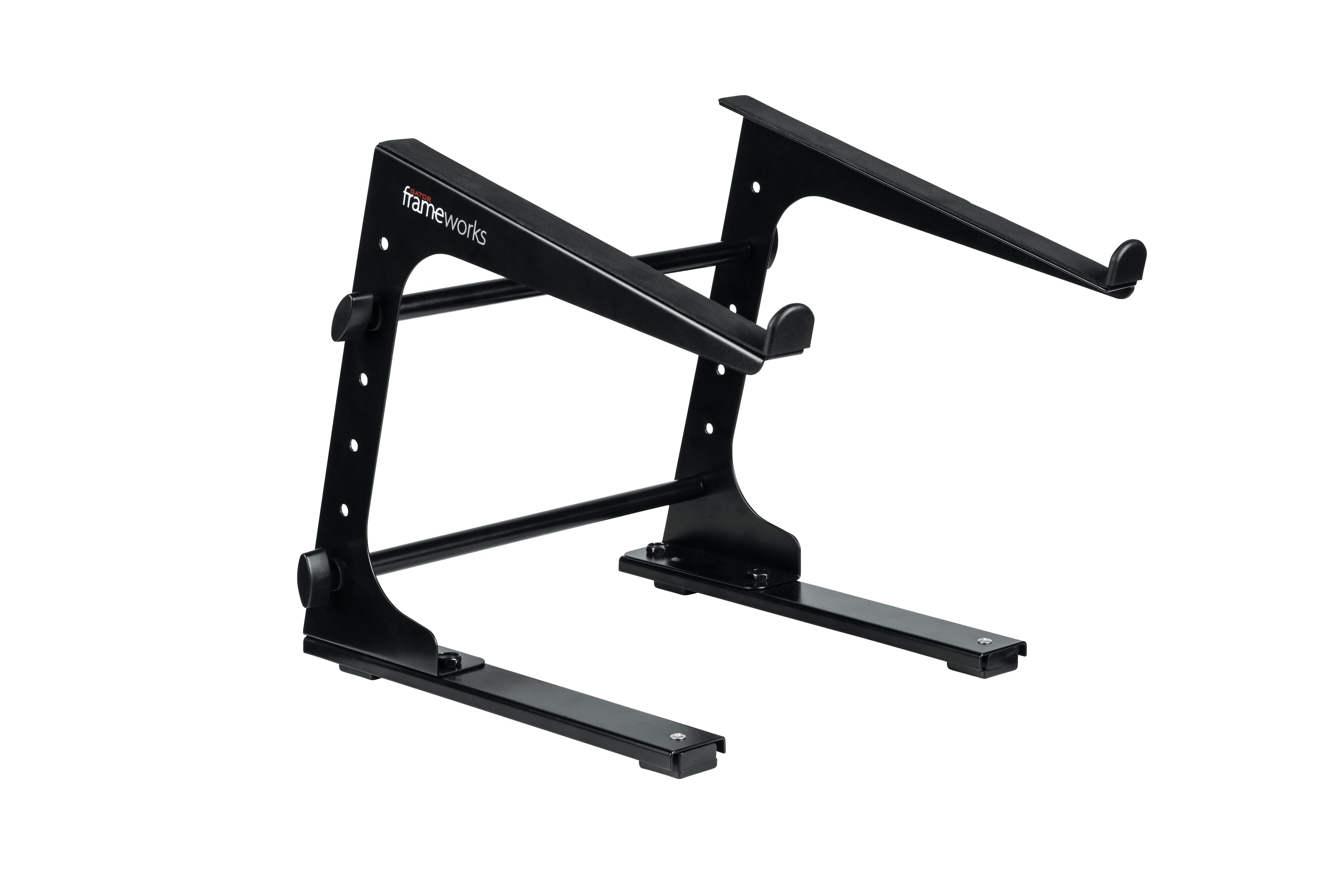 Gator Frameworks - Space Saving Collapsible Desktop Laptop Stand, Portable Desktop Laptop/DJ Controller Stand with Fixed Height - Black