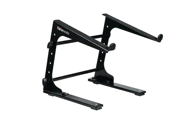 Front. Gator Frameworks - Space Saving Collapsible Desktop Laptop Stand, Portable Desktop Laptop/DJ Controller Stand with Fixed Height - Black.