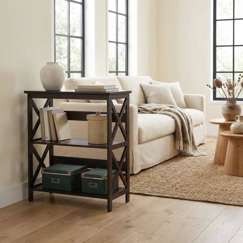 Alt View 2. FurniFact - Wooden 3 Tier Bookcase with Sturdy Construction and Versatile Storage - Espresso.
