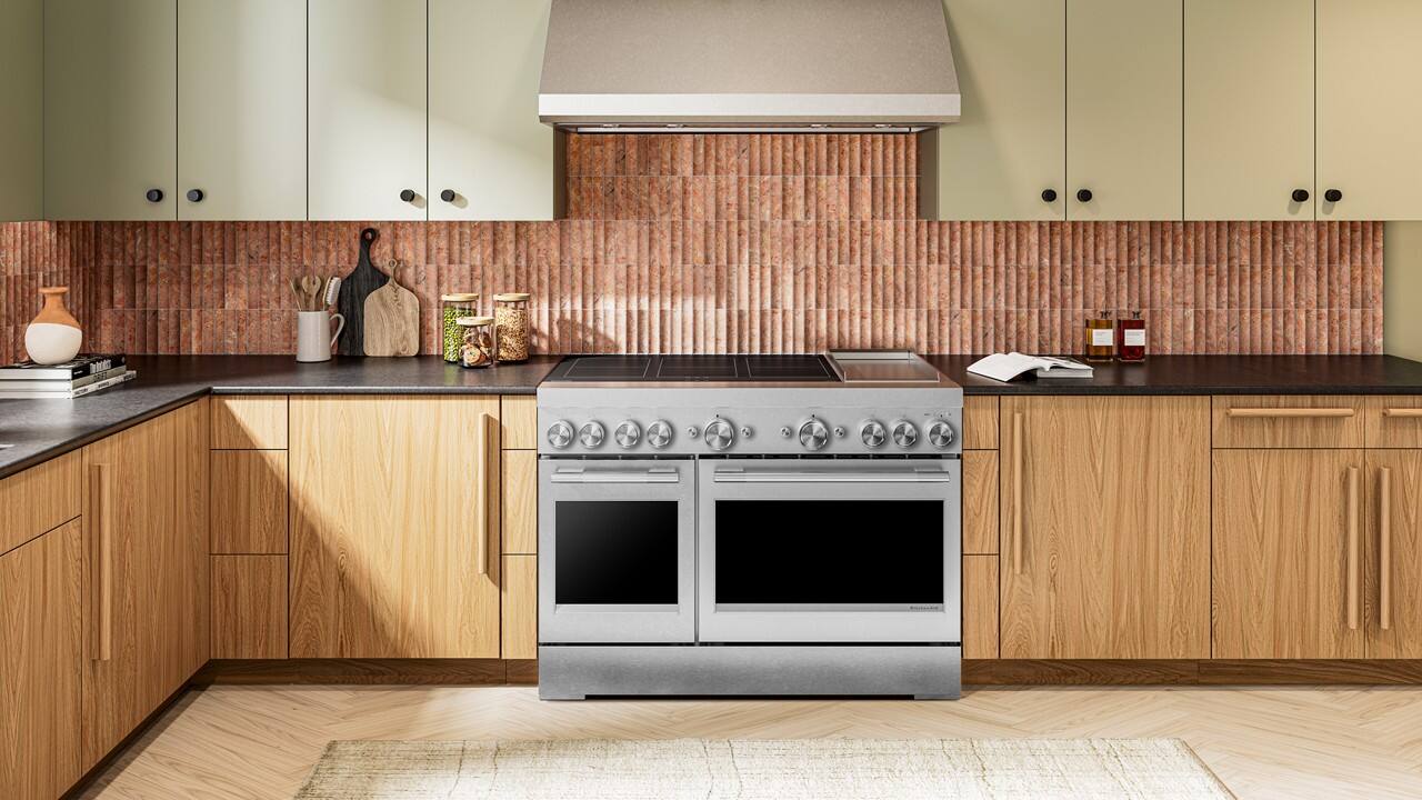 Alt View 7. KitchenAid - 48 in. Wide 6-Element 6.3 cu. ft. Freestanding Double Oven Electric Induction Commercial-Style Range with Griddle - Stainless Steel.