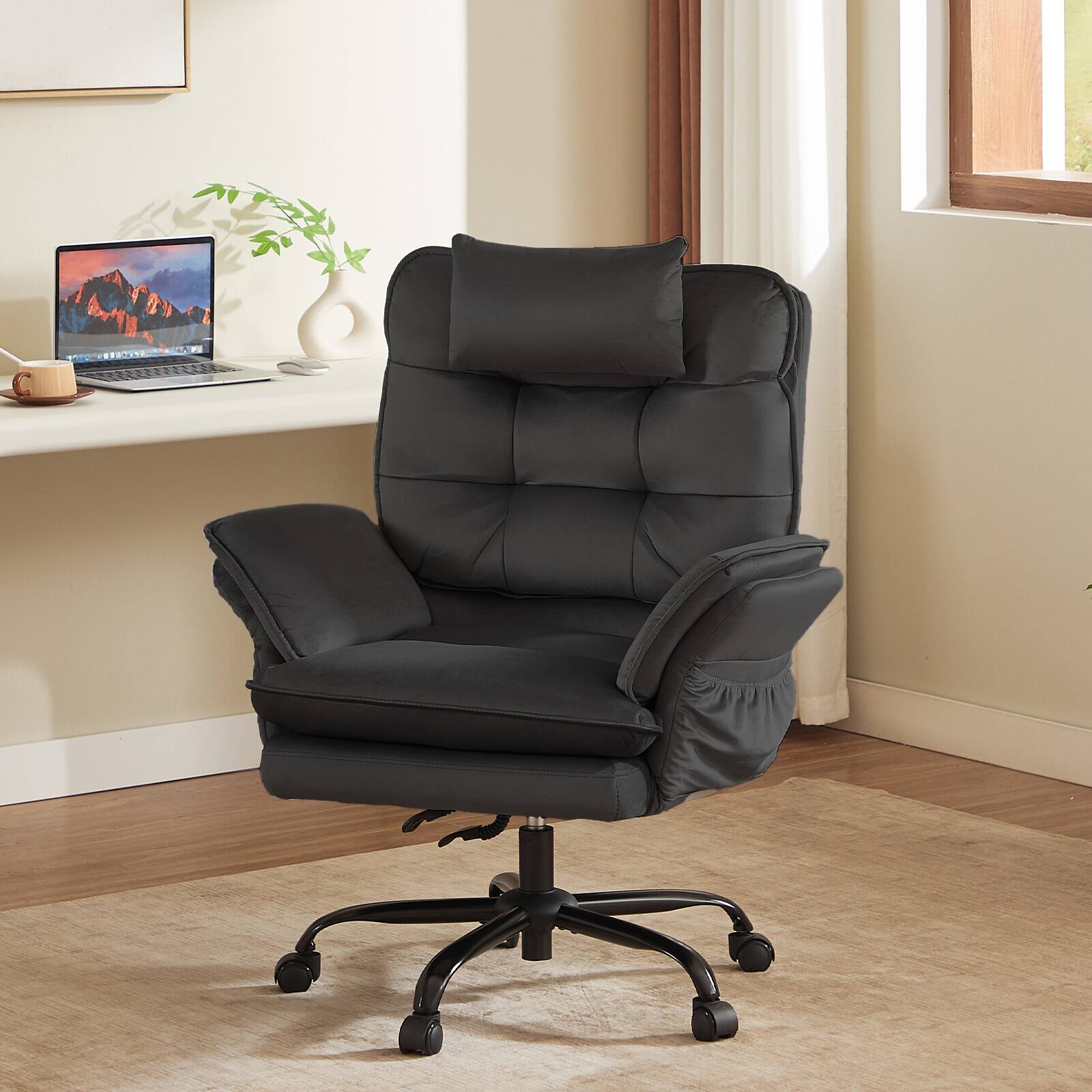 Alt View 2. Bestier - Office Cross-Legged Chair with Ergonomic Headrest, Flip-up Armrest & Adjustable Backrset for Home Office - Black.