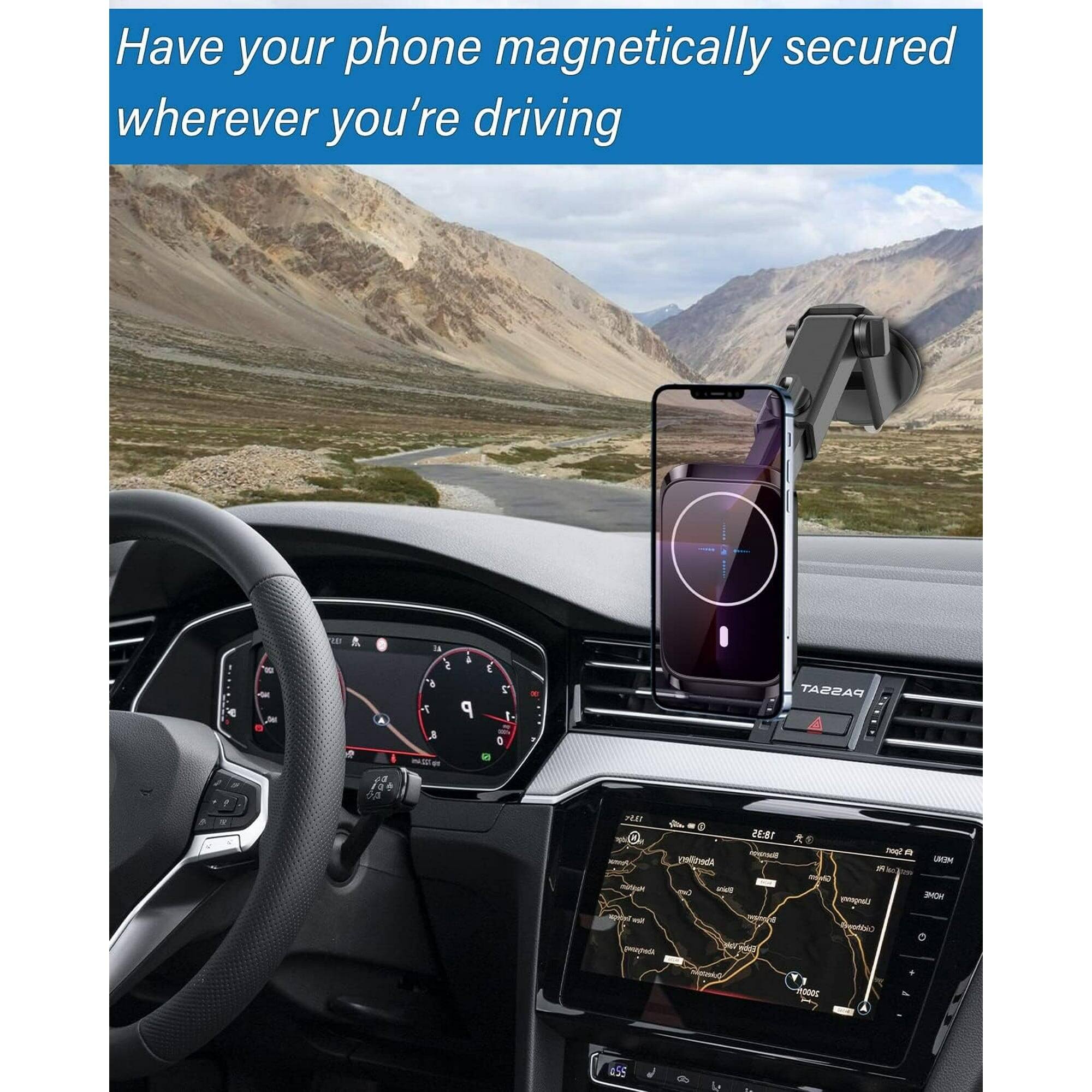 Have your phone magnetically secured wherever you're driving