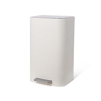 Front. GARVEE - 30L Trash Can,Soft Close Lid Foot Pedal & Removable Inner Bucket, Rectangular ,For Bathroom, Kitchen, Living Room - White.