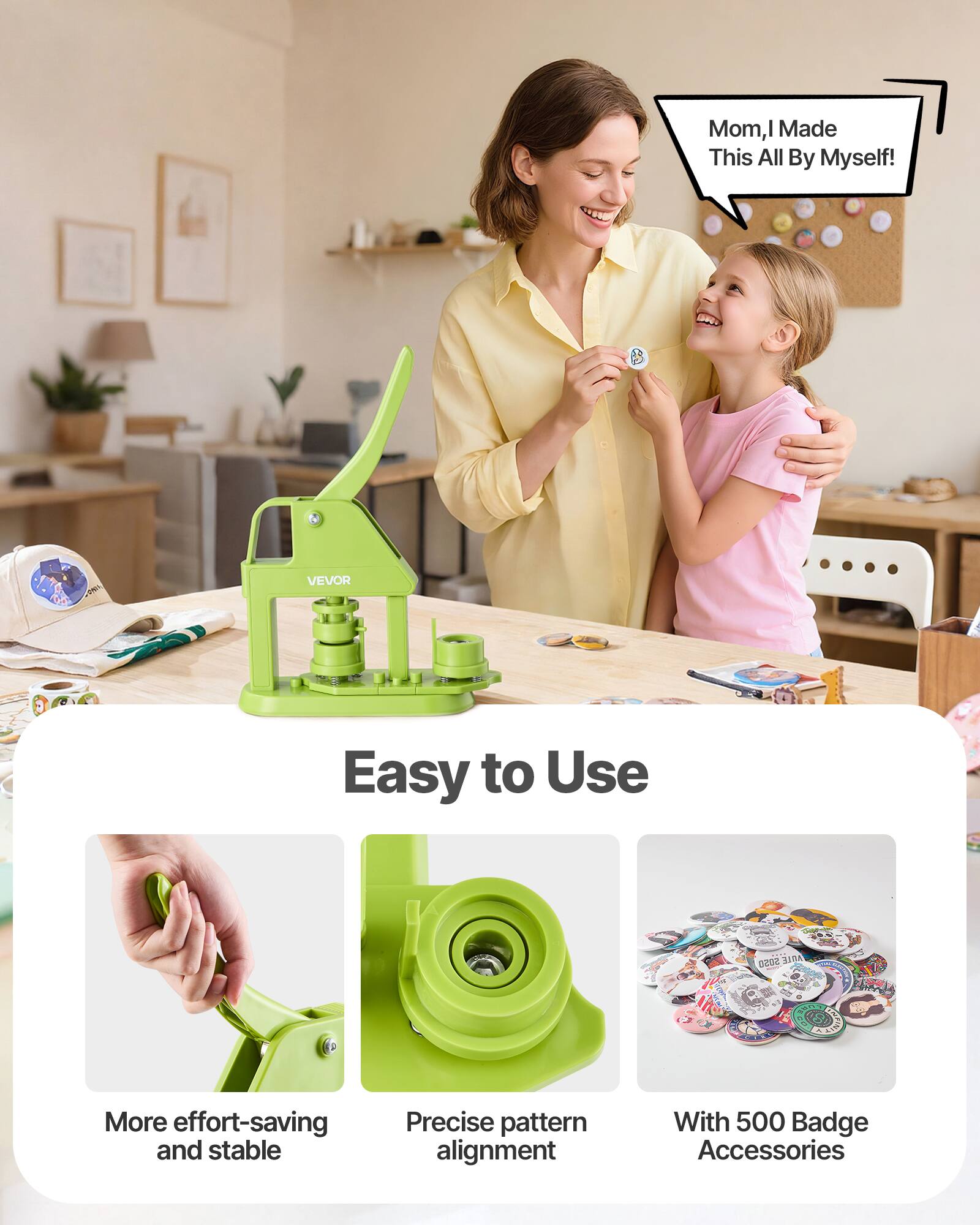Mom, I Made This All By Myself!  
VEVOR Easy to Use  
AOLE S050 5050 ZIDA  
CAO  
More effort-saving and stable  
Precise pattern alignment  
With 500 Badge Accessories