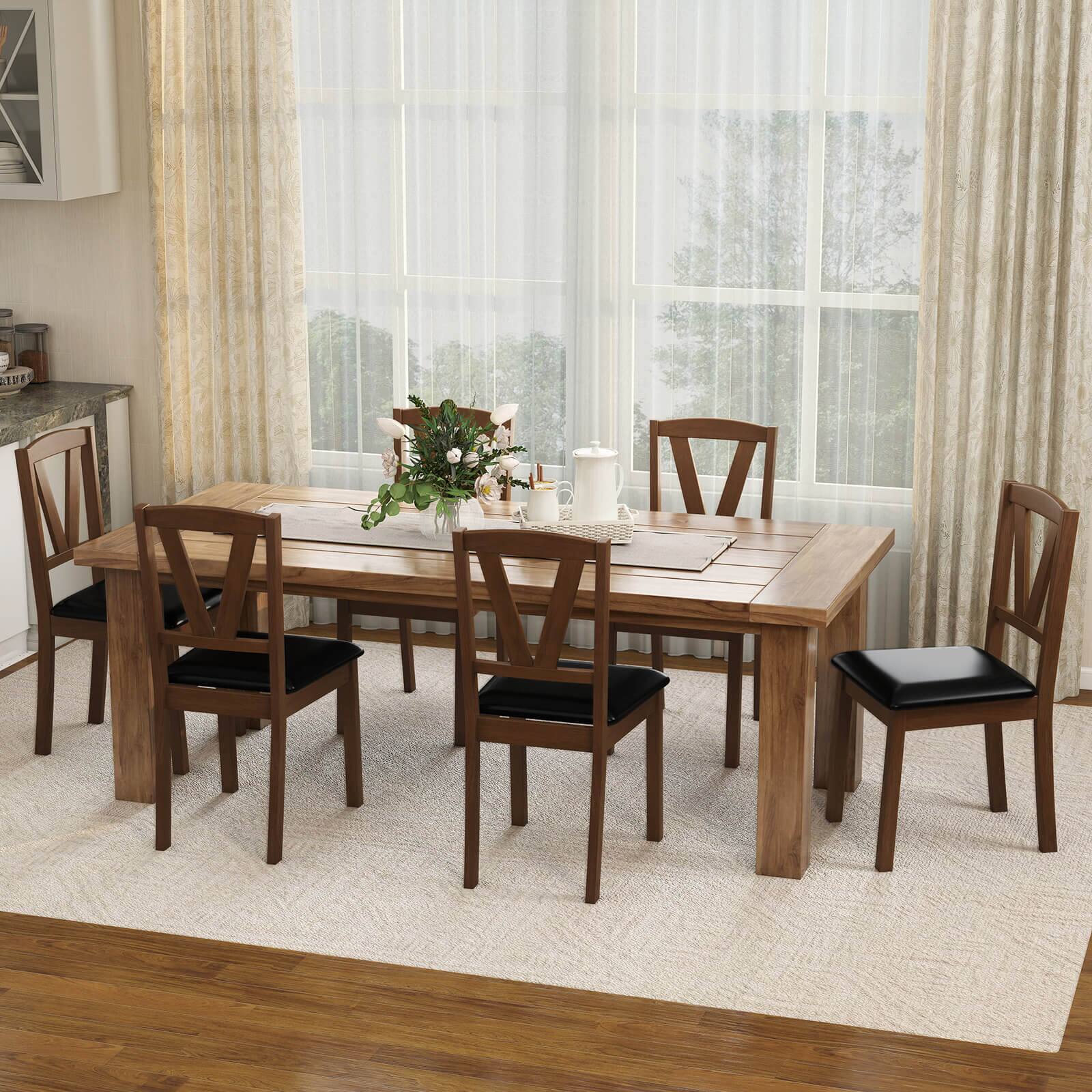 Alt View 5. Costway - Costway Dining Chairs Set of 4 PU Leather Dining Room Chairs with Hollowed Backrests - Brown,Black.