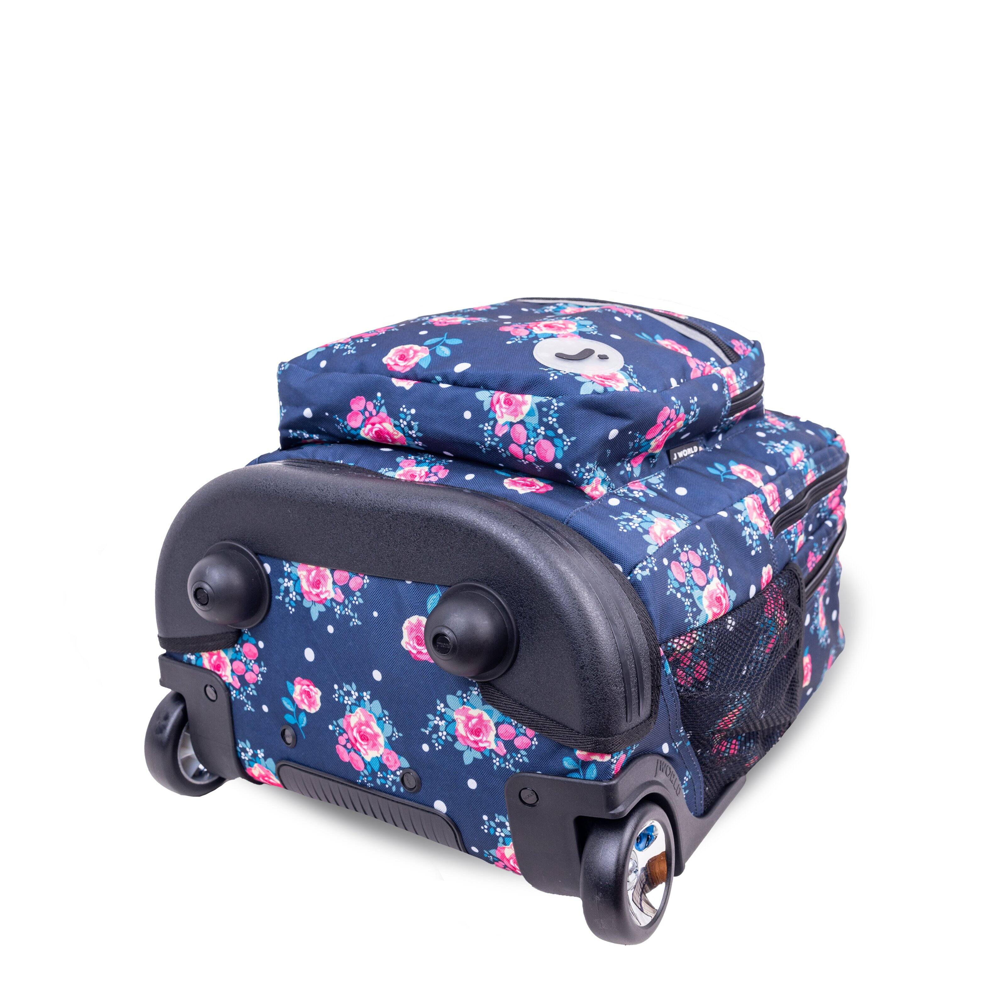Alt View 1. J World - J World Girls Sundance 20" Rolling Backpack With Laptop Sleeve For School And Travel, Navy Rose - NAVY ROSE.
