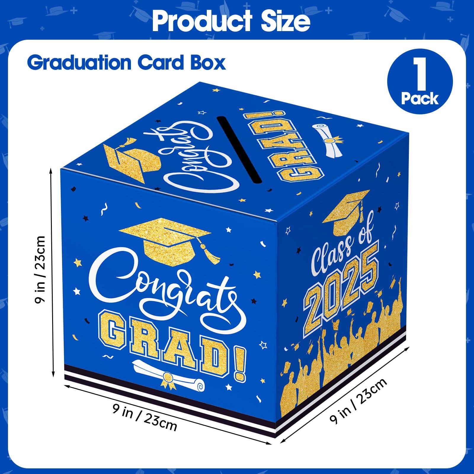 Product Size  
Graduation Card Box  
1 Pack  

9 in / 23cm  
Congrats GRAD!  
Class of 2025  
9 in / 23cm