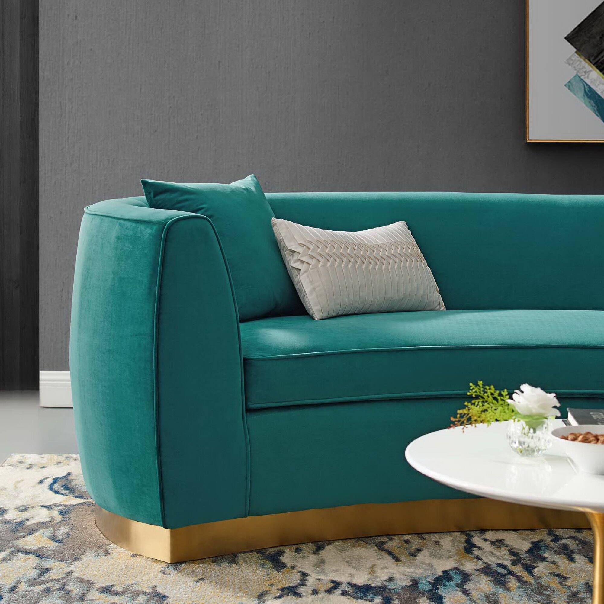 Alt View 2. Modway - Resolute Curved Performance Velvet Sofa by Modway - Blue.