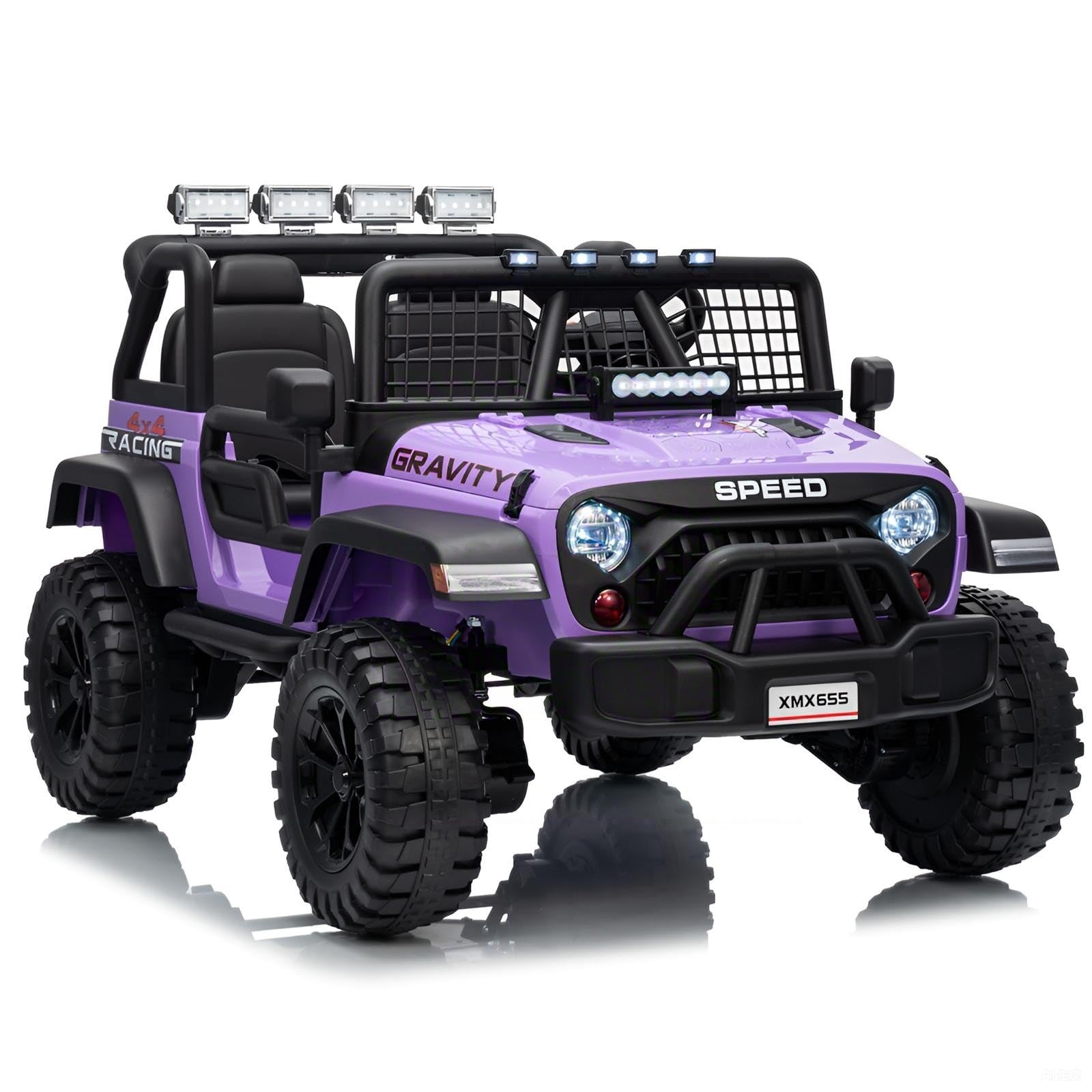 GARVEE - 24V 2 Seater Kids Electric Truck with Parent Remote Control, 4WD Ride on Car for Toddlers & Kids 4-8, 100Min Battery - Purple