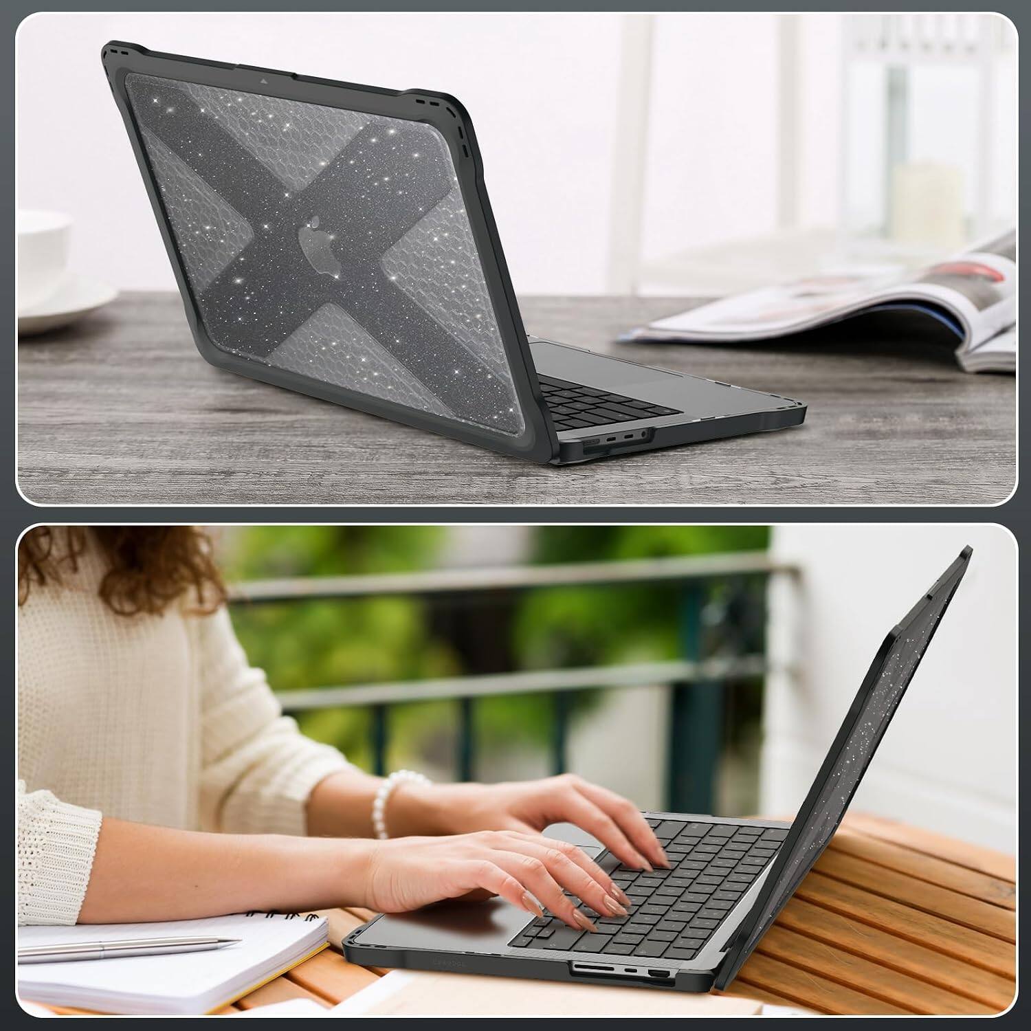 Alt View 4. Fintie - Rugged Case for MacBook Pro 14 Inch (2021-2026 Release) with M5 M4 M3 M2 M1 Chip, TPU Bumper, Hard Shell Cover - Glittering Clear.