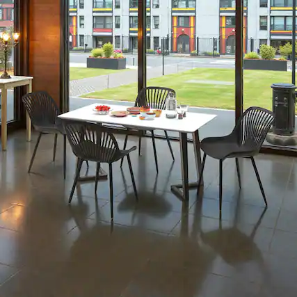 Front. Hivvago - Sleek Dining Room Chairs with Metal Legs and Sculpted Cutout Backrest - Black.