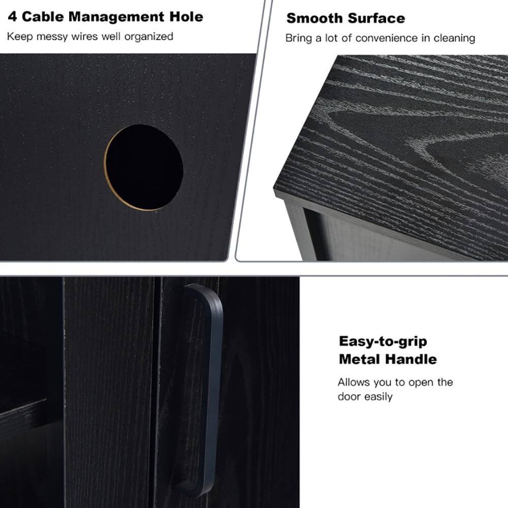 4 Cable Management Hole  
Keep messy wires well organized  

Smooth Surface  
Bring a lot of convenience in cleaning  

Easy-to-grip Metal Handle  
Allows you to open the door easily