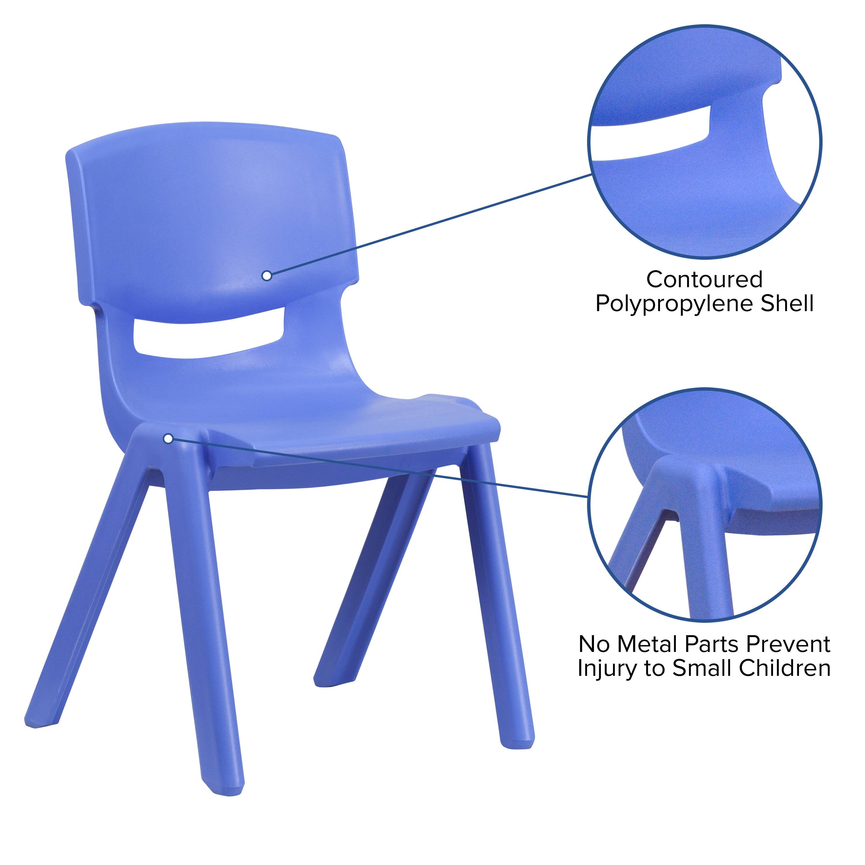 Contoured Polypropylene Shell  
No Metal Parts Prevent Injury to Small Children