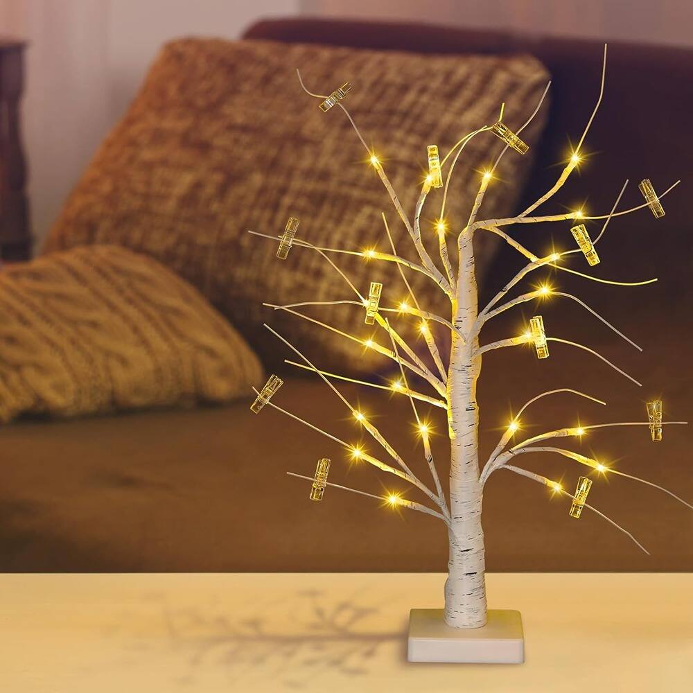 Left. ACJPR - 2 Pcs Money Tree, 23" White Birch, 12 Clips, 24 LED, Tabletop Display - Number of Items: 2.