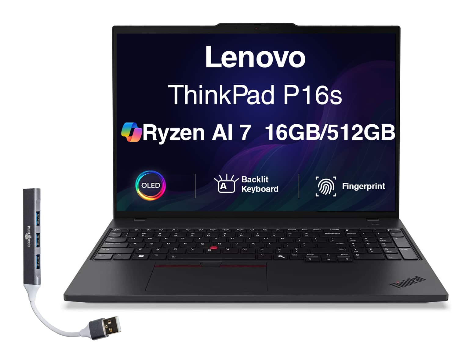 Lenovo - Upgraded - ThinkPad P16s Laptop 16.0 4K (AMD Ryzen AI 7 350, 16GB DDR5, 512GB PCIe SSD, Win 11 Pro) w/USB Hub - Black