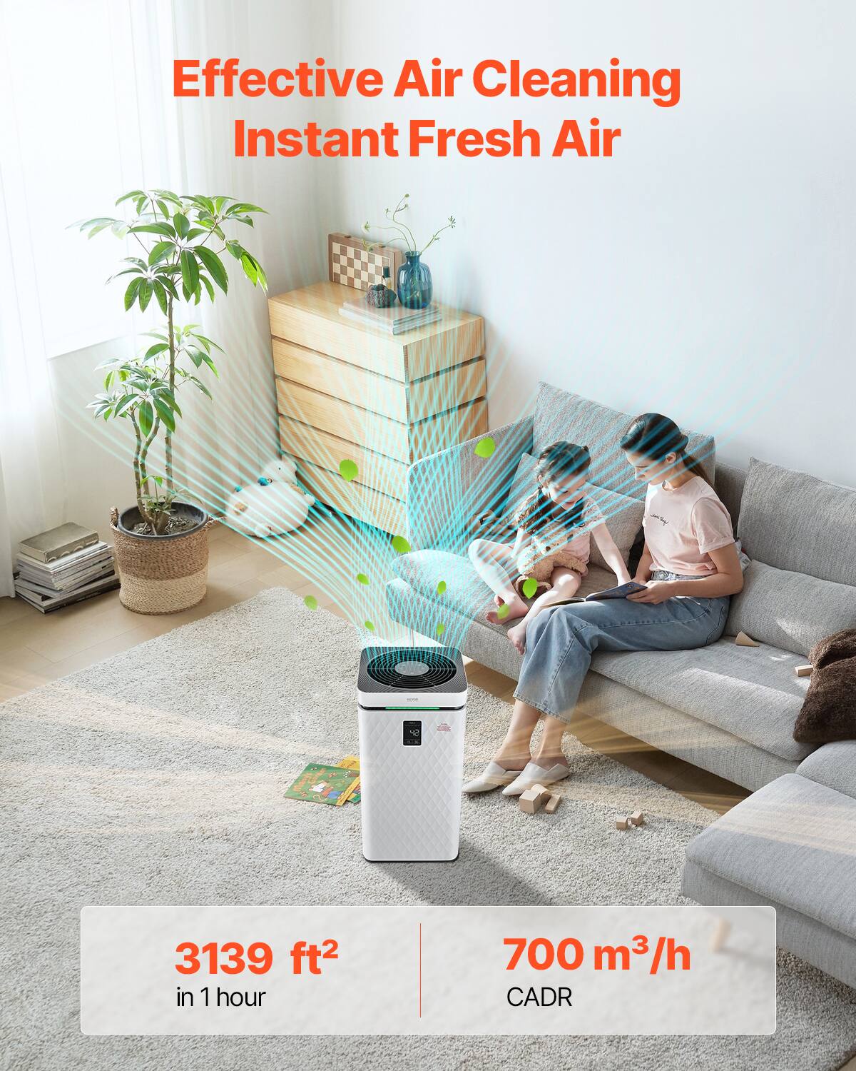 Effective Air Cleaning  
Instant Fresh Air  

3139 ft² in 1 hour  

700 m³/h CADR