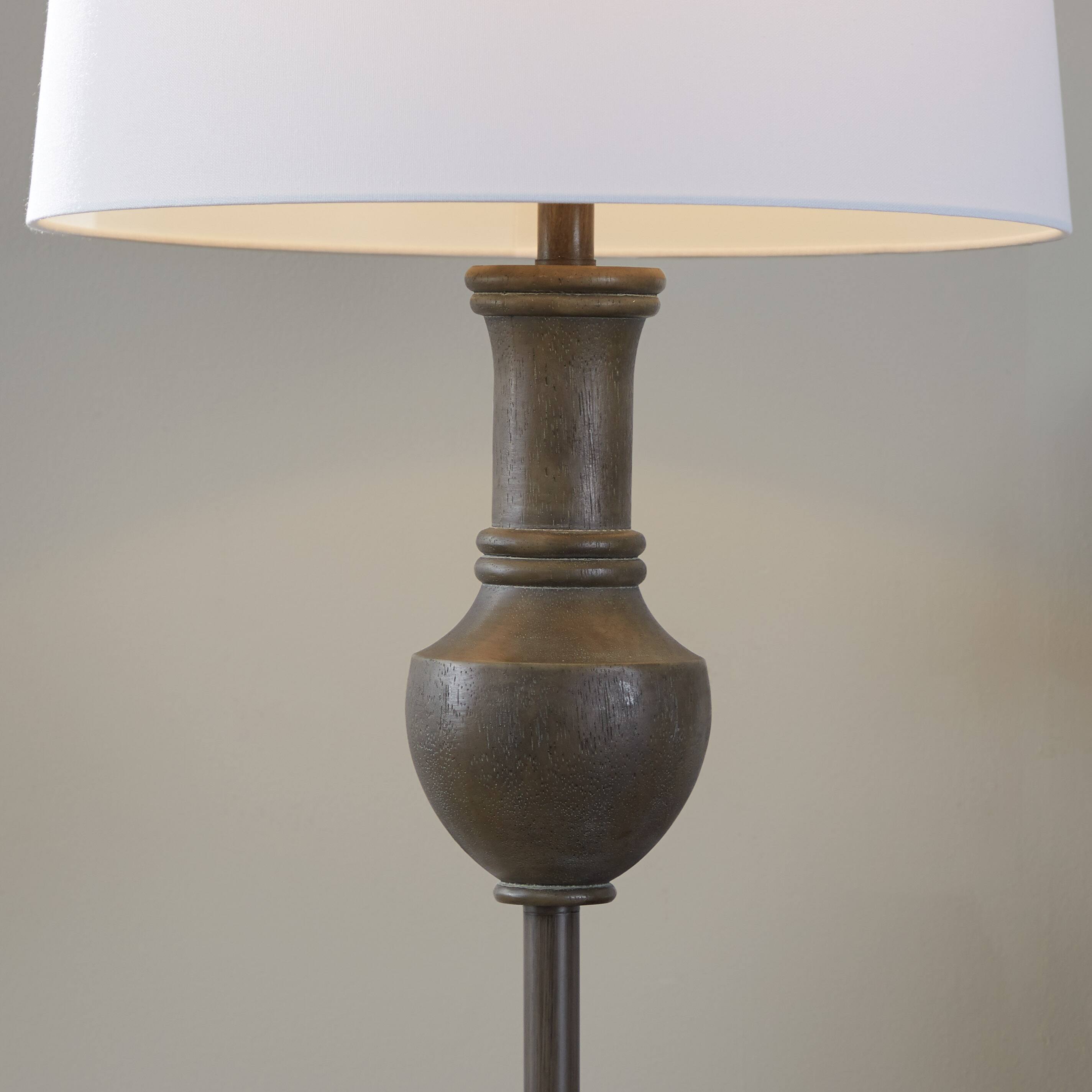 Alt View 5. Loheer - Loheer 61.5" Contemporary Polyresin Floor Lamp Acid Grey Wood Finish White Linen Shade - White.