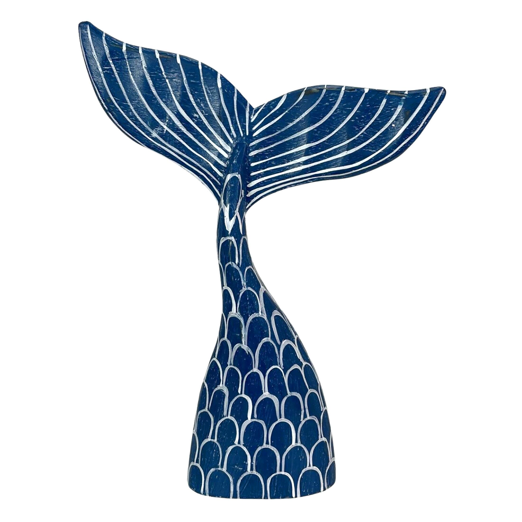 Things2Die4 - Blue Wood Mermaid Tail Sculpture 13.75" Nautical Coastal Decor Art - Navy