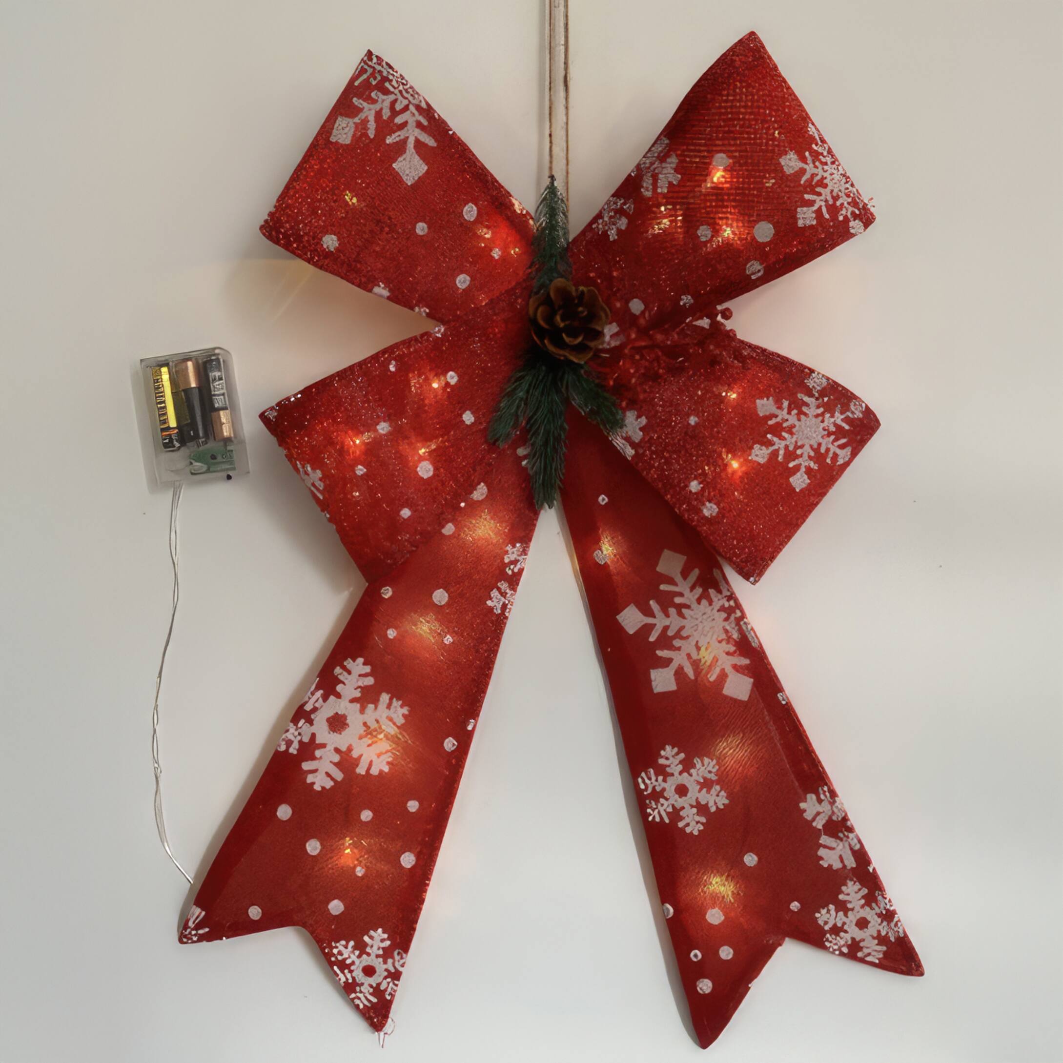 Angle. FC Design - Christmas Bow 15" x 22" Light-Up Christmas Bow with 20 LEDs, Sparkling Illuminated Holiday Bow - Red.