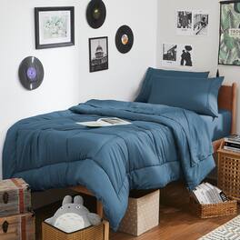 Sweet Home Collection - 7PC Campus Ready Dorm Twin XL Bedding Bundle, Solid Comforter, Bed Pillows and Sheet Set - Denim