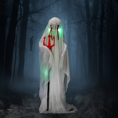 Alt View 10. Winado - Halloween 4.3FT Scary Grim Reaper Skeleton Man with Light Animatronic Prop Decoration for Indoor Outdoor Holiday Garden - White.