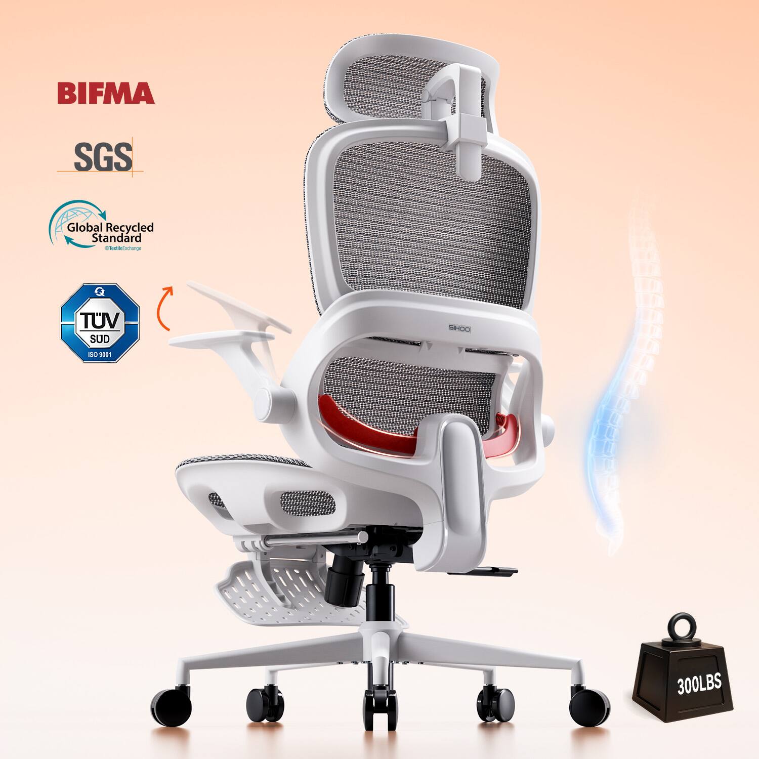 BIFMA SGS Global Recycled Standard TUV SUD ISO 9001 300LBS