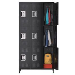 GARVEE - 9 Doors Metal Lockers Tall Metal Office Storage Cabinet with 27 Hooks and 9 Shelves for Home Office Gym School - Black