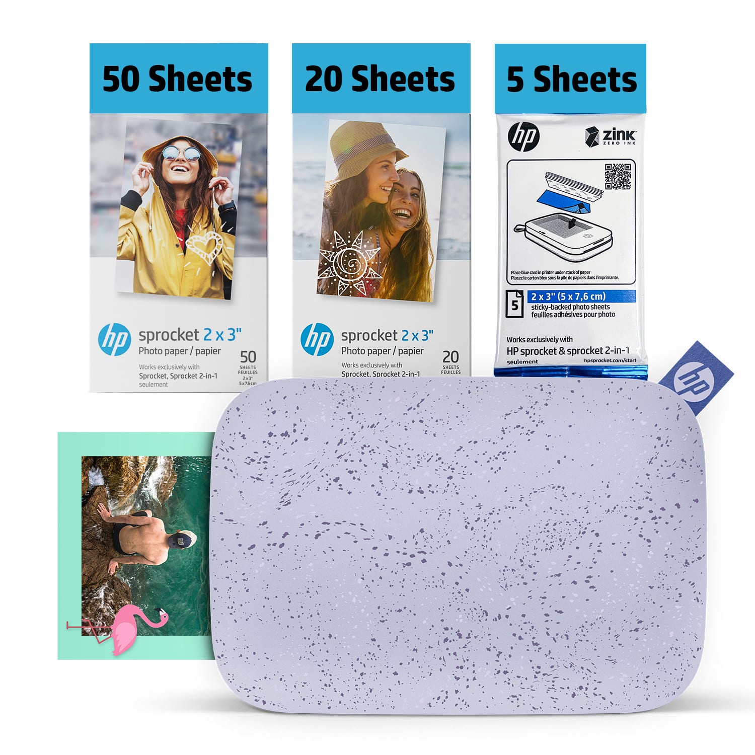 HP - Sprocket 2x3" Instant Photo Printer Bundle with 75 Sheets – Bluetooth & Zink Paper - Purple