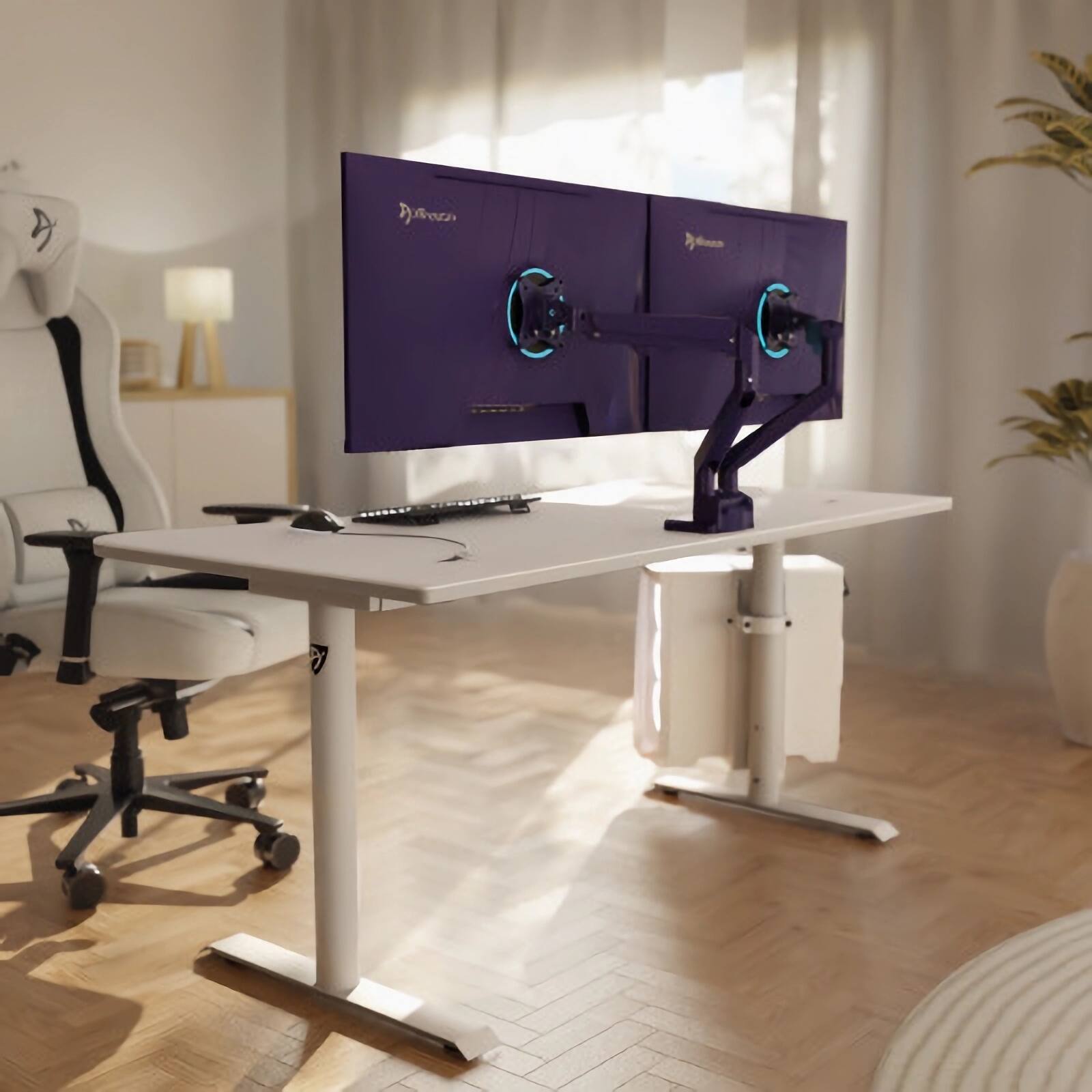 Back. Arozzi - Arozzi Alzare Neo Duo Gas Spring Dual Monitor Arm – Full Motion Dual Screen Desk Mount – Purple - Pure Purple.