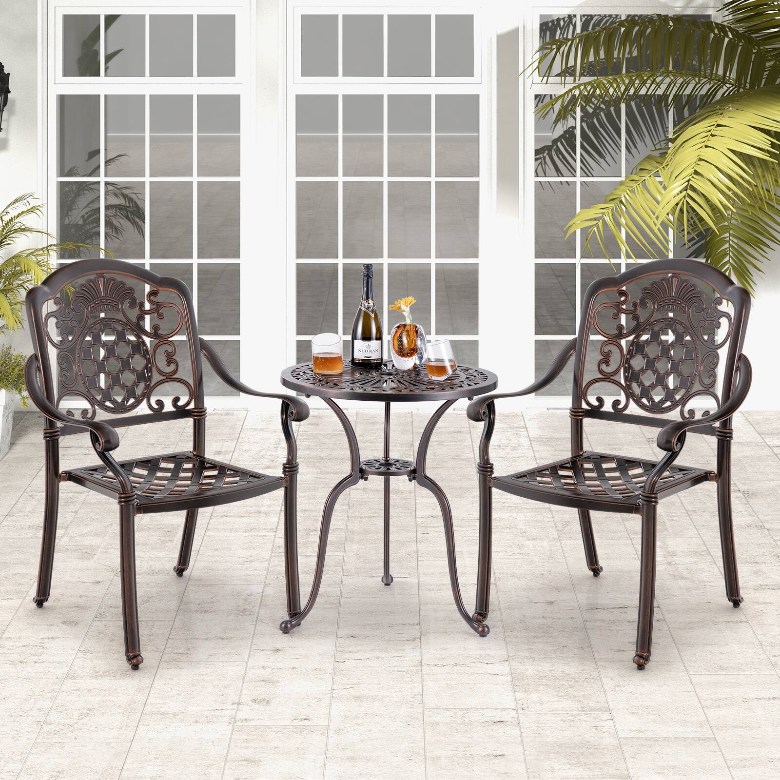 Alt View 3. Costway - Costway 2 PCS Patio Cast Aluminum Chairs Outdoor Metal Armchairs with Ergonomic Curved Seat Red Copper - Red Copper.