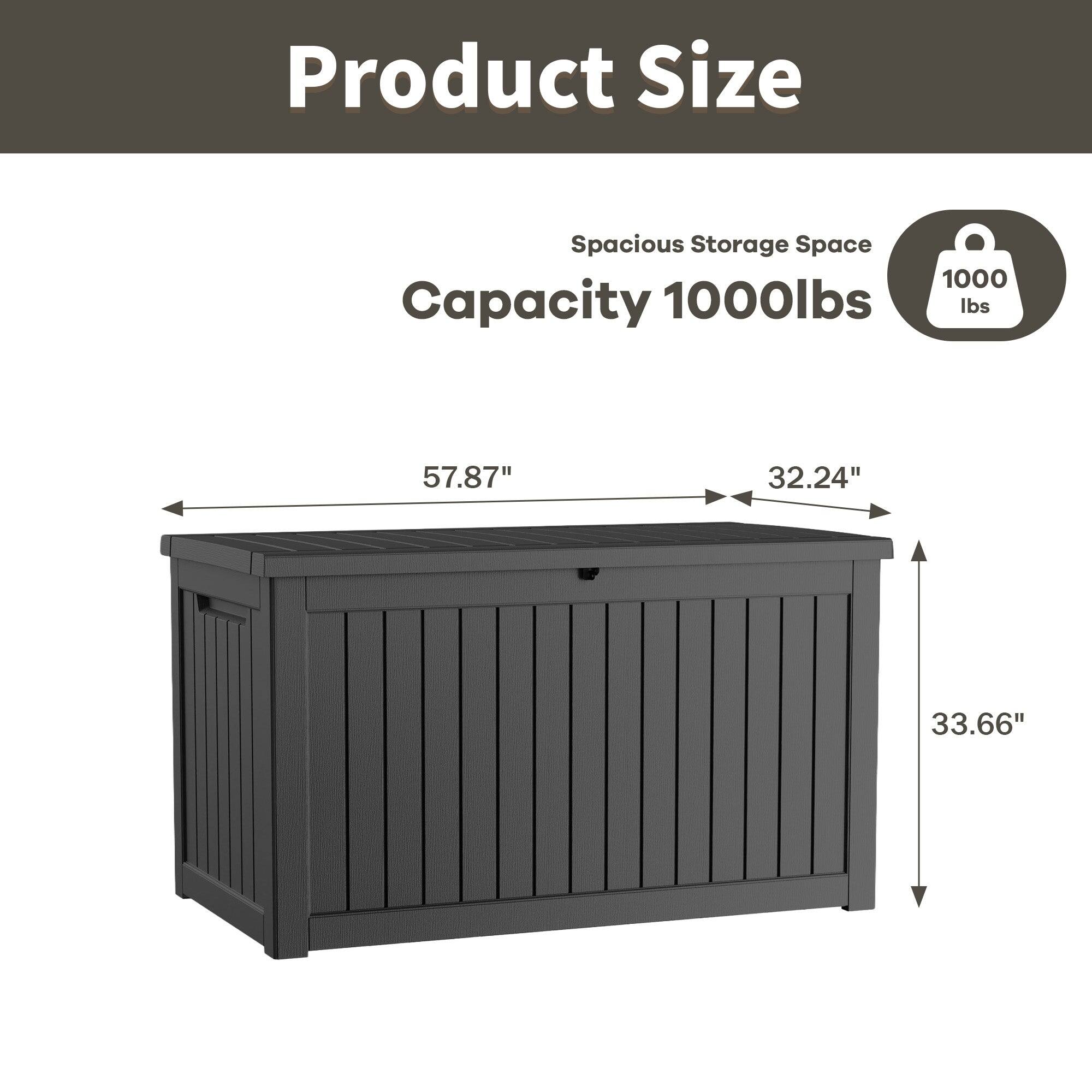 Product Size  
Spacious Storage Space  
Capacity 1000lbs  
57.87" x 32.24" x 33.66"