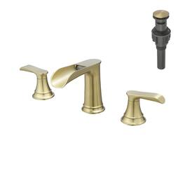 Waterfall 8 Inch Widespread Double Handle Brass Bathroom Faucet with Pop Up Drain and Water Supply Hoses