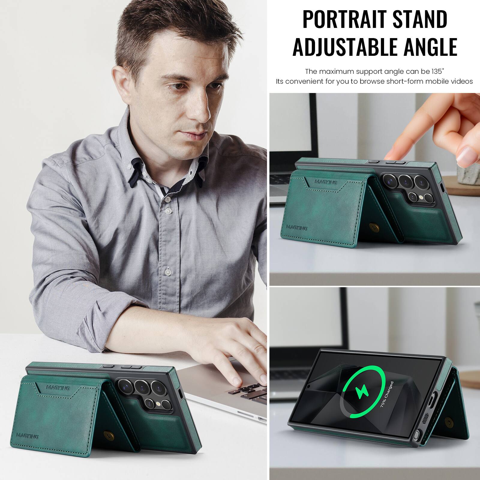 PORTRAIT STAND ADJUSTABLE ANGLE

The maximum support angle can be 135°

Its convenient for you to browse short-form mobile videos

1m

MAREI MAGI

MAaIE

Charged 75%