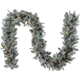 PARKER SLATER - 9ft Pre-Lit Arctic Spruce Christmas Garland with White Lights & Pine Cones - Green