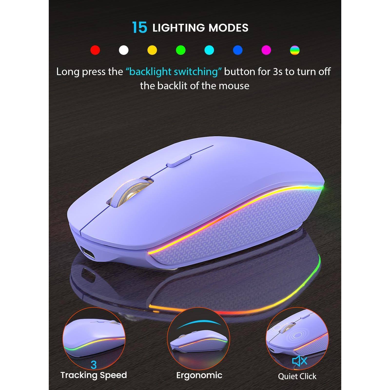 15 LIGHTING MODES

Long press the "backlight switching" button for 3s to turn off the backlit of the mouse

3 Tracking Speed

Ergonomic

Quiet Click
