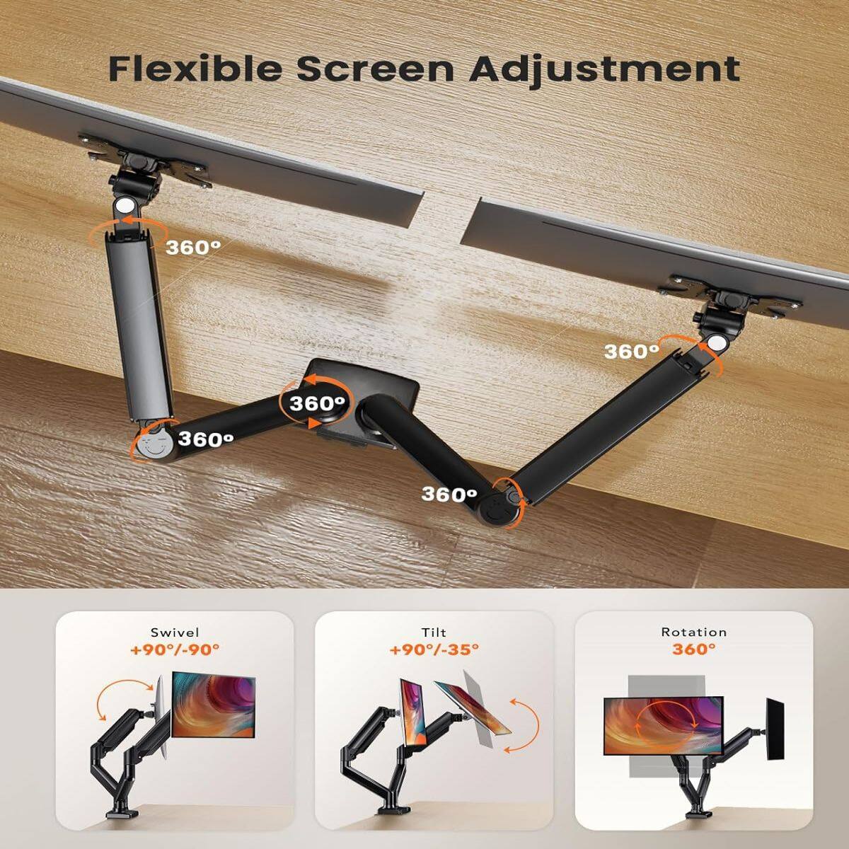 Flexible Screen Adjustment

- Swivel: +90°/-90°
- Tilt: +90°/-35°
- Rotation: 360°