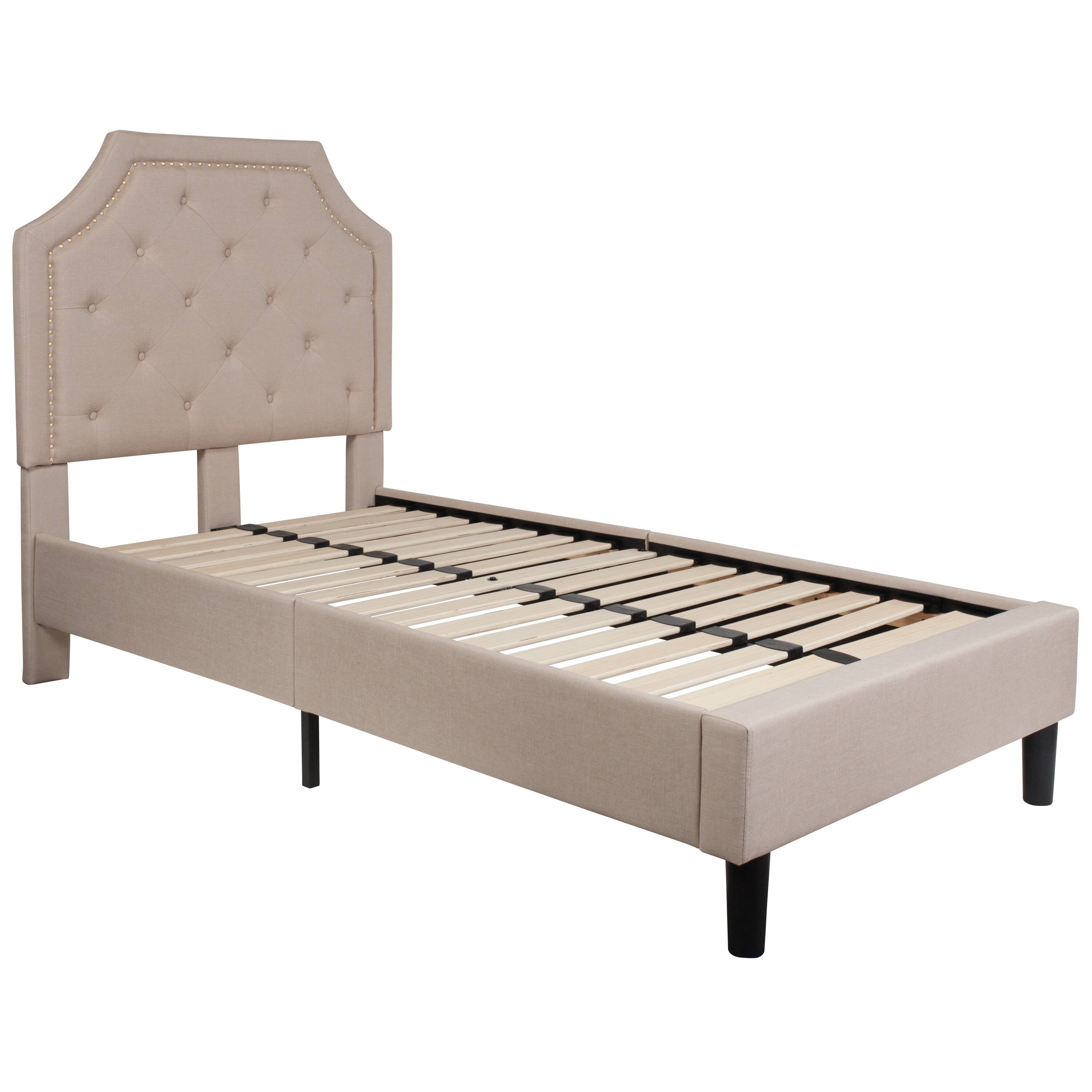 Alt View 1. Emma + Oliver - Arched Tufted Upholstered Platform Bed - Beige.