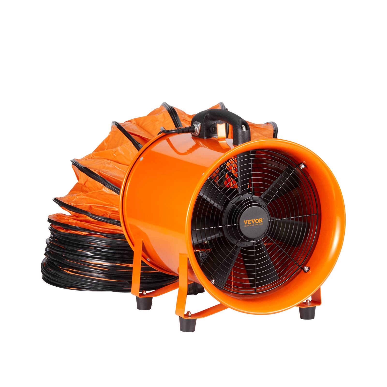Alt View 5. VEVOR - Portable Ventilator, 8 inch Heavy Duty Cylinder Fan with 16.4ft Duct Hose, 195W Strong Shop Exhaust Blower 1070CFM - Orange.