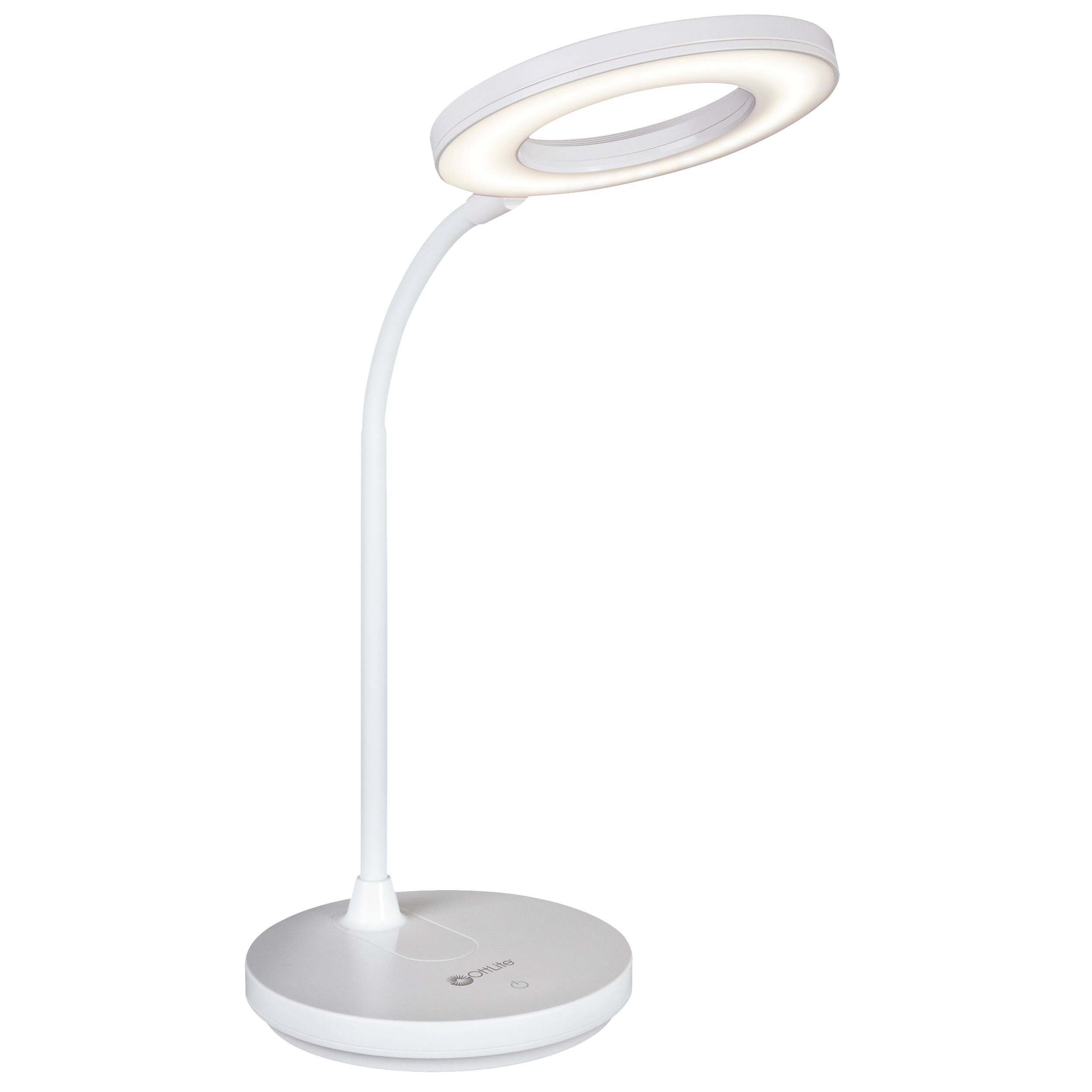 Front. OttLite - Rechargeable LED Ring Desk Lamp - White.