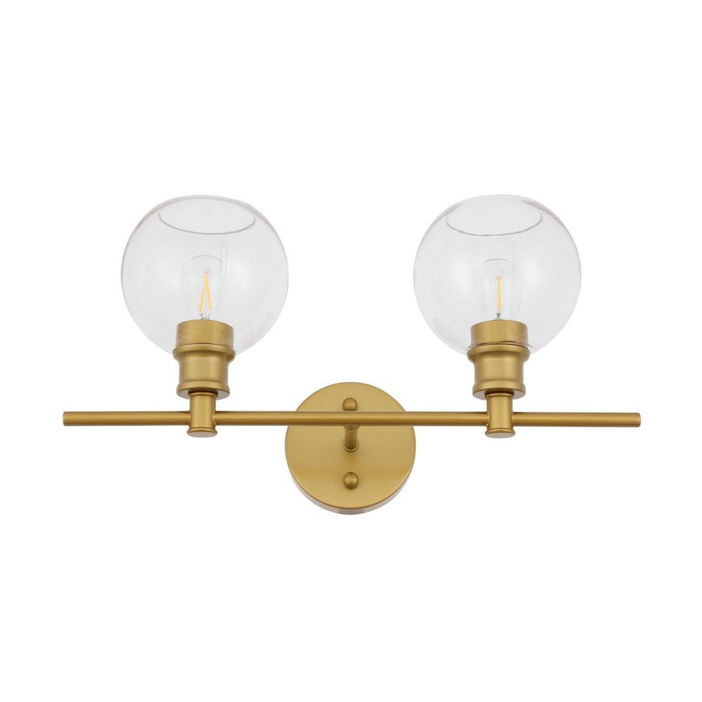 Alt View 7. Living District - Collier 2 light Brass and Clear glass Wall sconce - Brass And Clear Glass.
