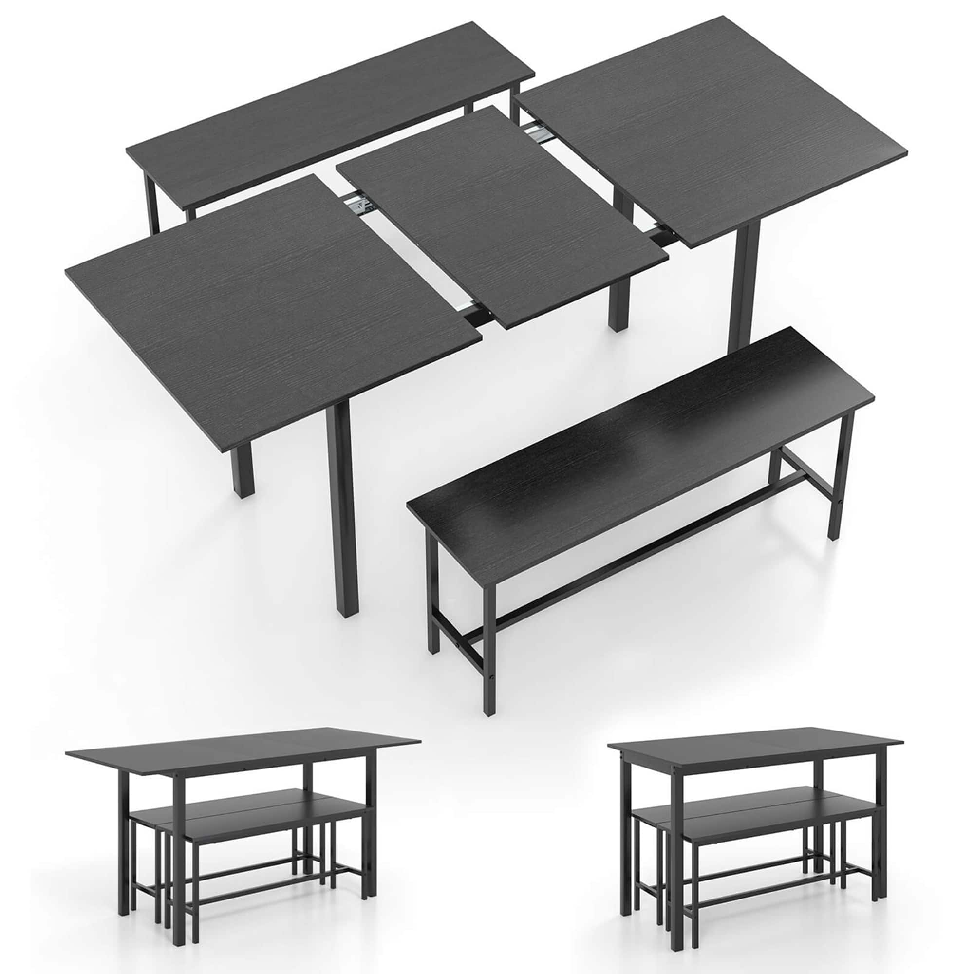 Alt View 17. Costway - 3 Piece Dining Table Set for 4-6 63"Kitchen Table with 2 Benches Metal Frame Black - Black.