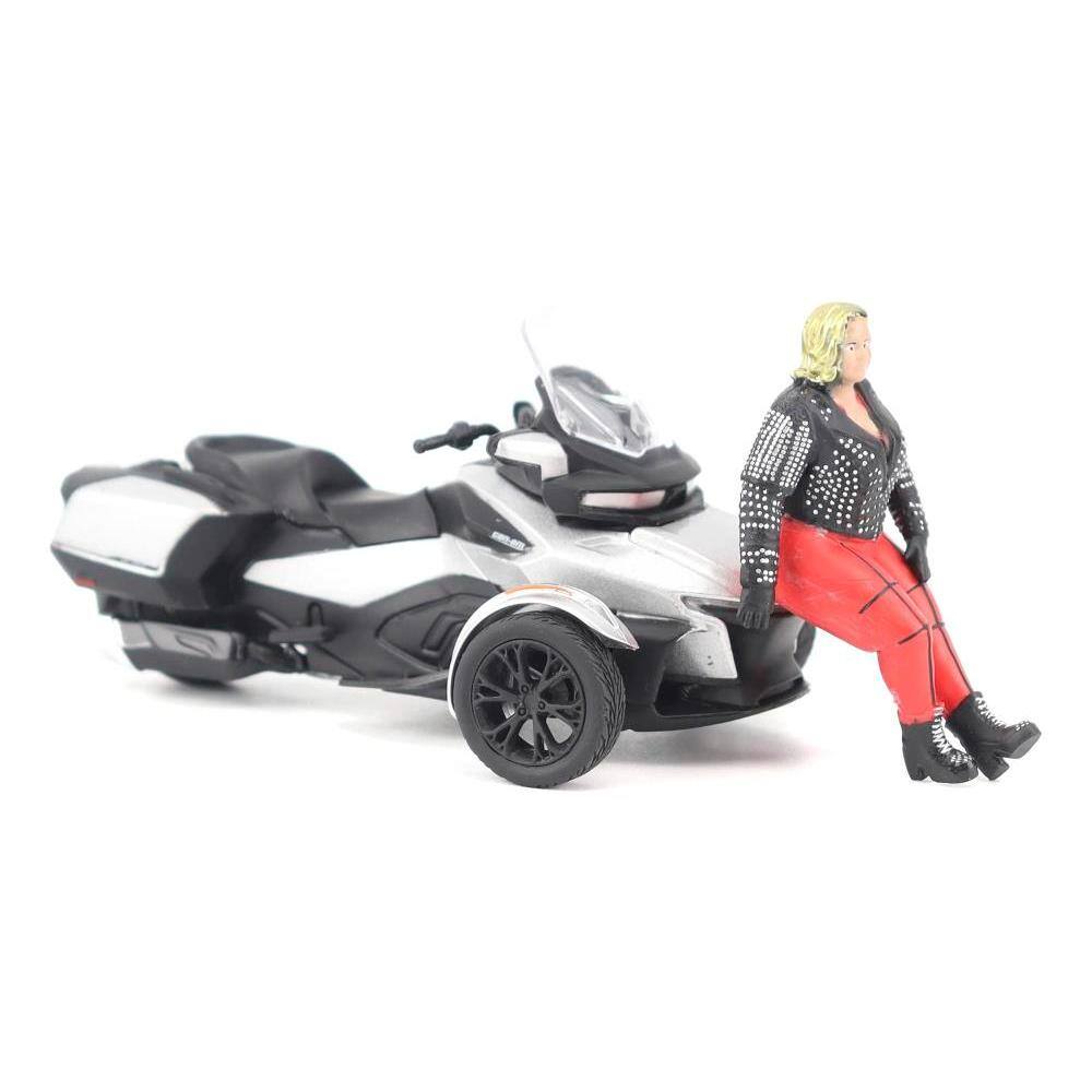 Alt View 1. BRP Models - Can-Am Spyder RT 3-Wheel Motorcycle Hyper Silver Metallic with Driver Figure 1/32 Diecast Model by BRP Models - Silver Metallic.