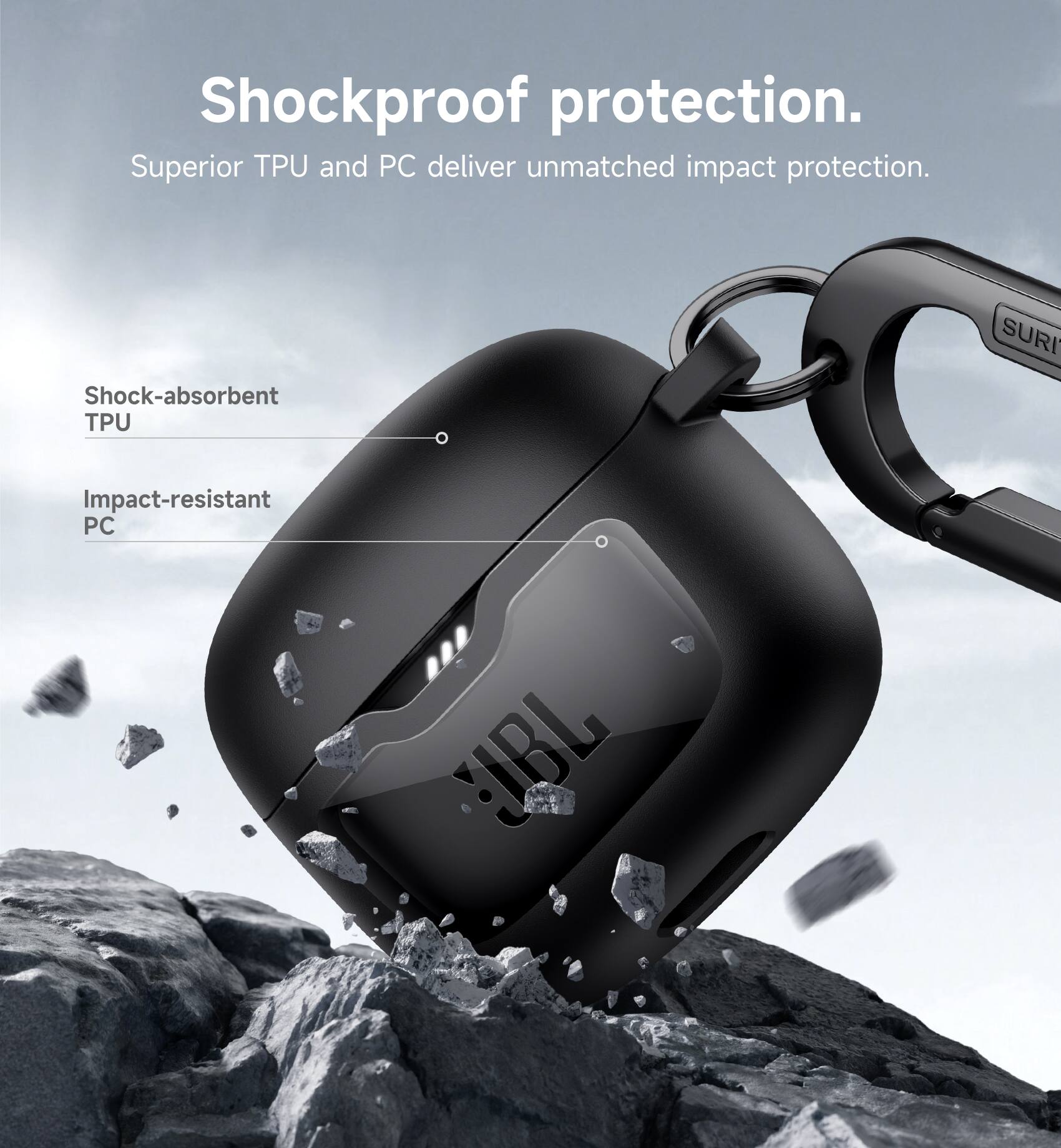 Shockproof protection. Superior TPU and PC deliver unmatched impact protection. Shock-absorbent TPU, Impact-resistant PC