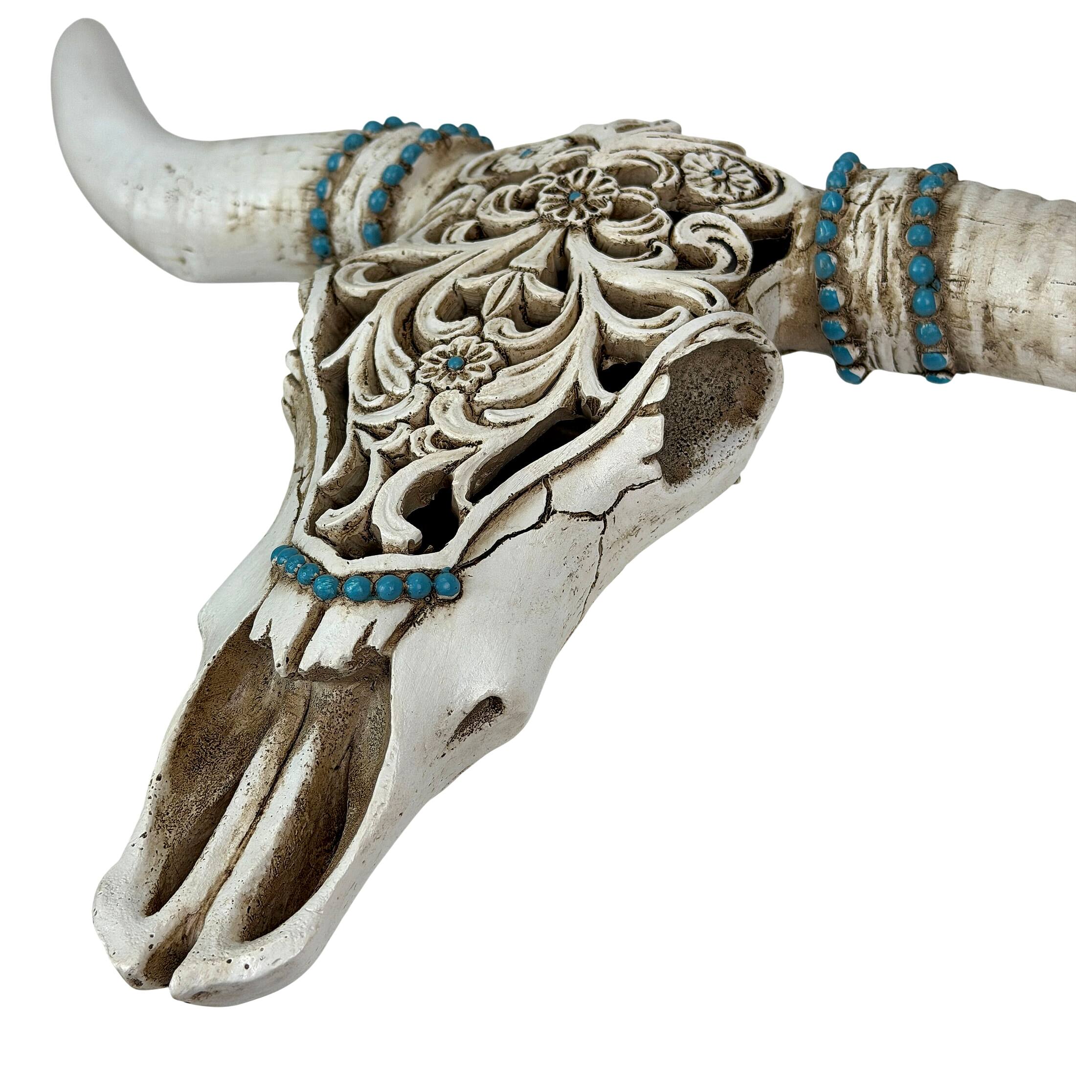 Alt View 2. Things2Die4 - Decorative Wall Steer Southwestern Resin Sculpture 13 in off White - Off-white.