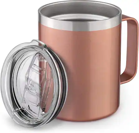 Front. Zulay Kitchen - Zulay Kitchen 12oz Insulated Coffee Mug with Lid - Stainless Steel Camping Mug Tumbler with Handle - Rose Gold.