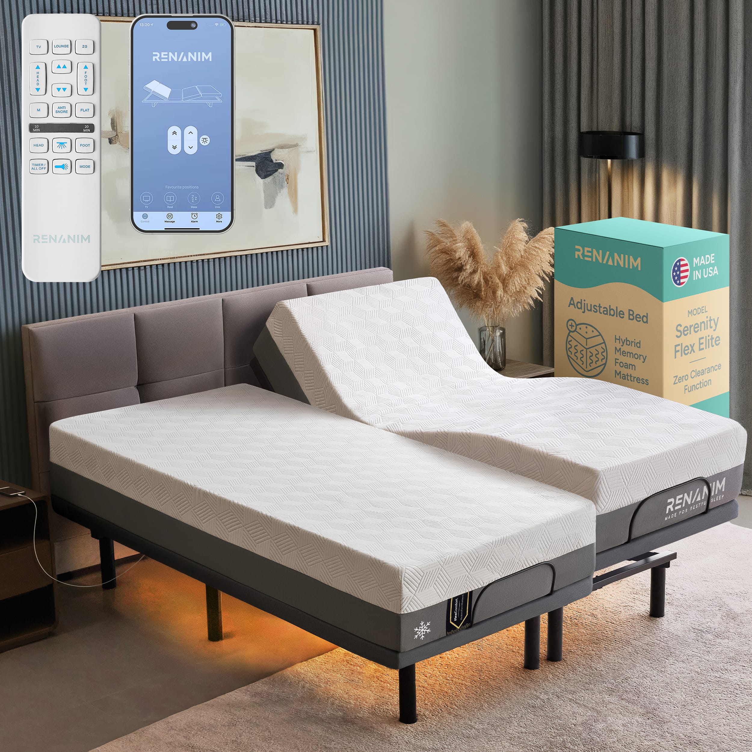 RENANIM Adjustable Bed
MODEL: Serenity Elite Hybrid Flex Elite Memory Foam Clearance Mattress
Zero Function
MADE IN USA
Adjustable Bed
Hybrid Memory Foam Mattress
Zero Function
MADE IN USA