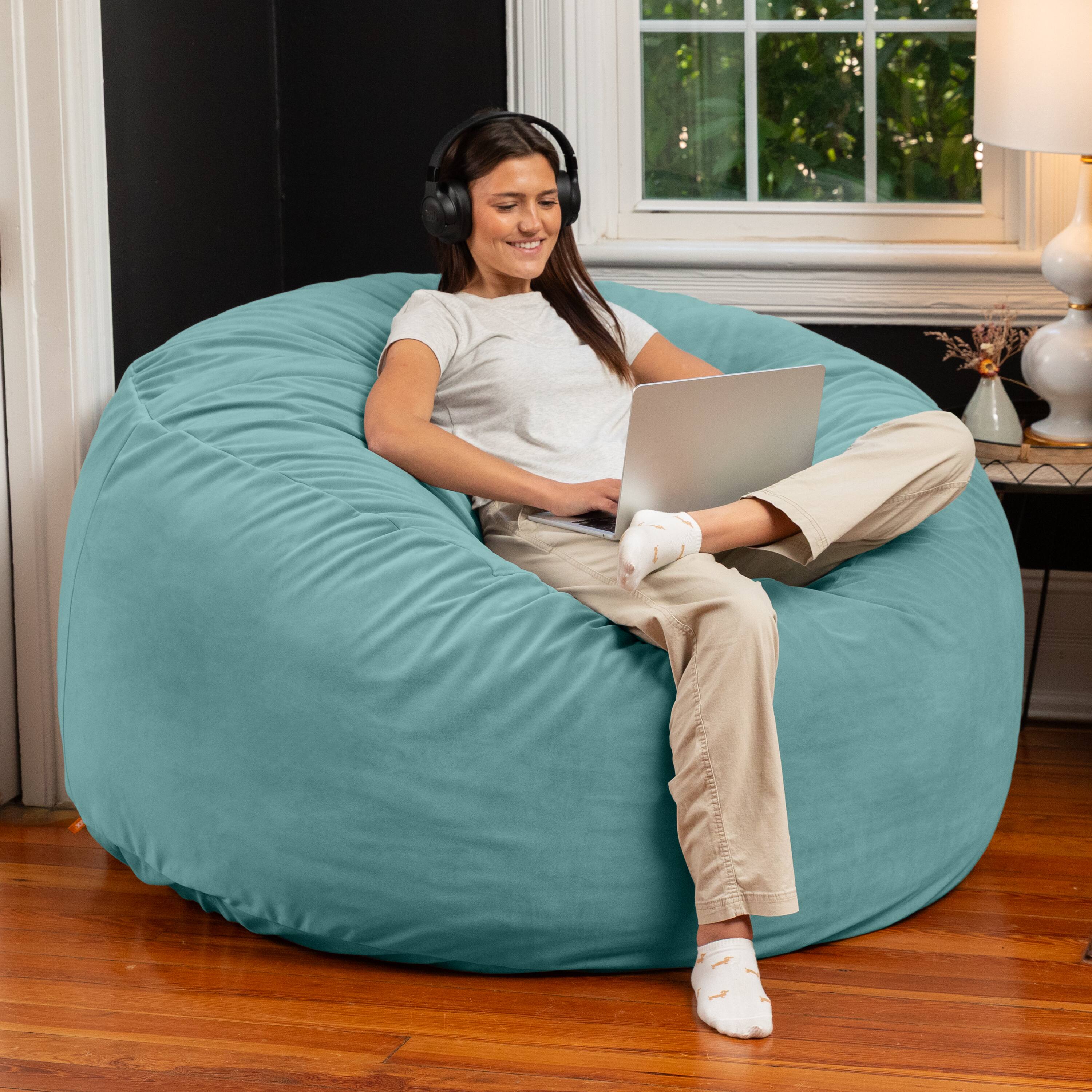 Back. Jaxx - Jaxx 5 Foot Saxx - Large Round Bean Bag Chair for Adults - Lush Velvet Turquoise - Lush Velvet Turquoise.